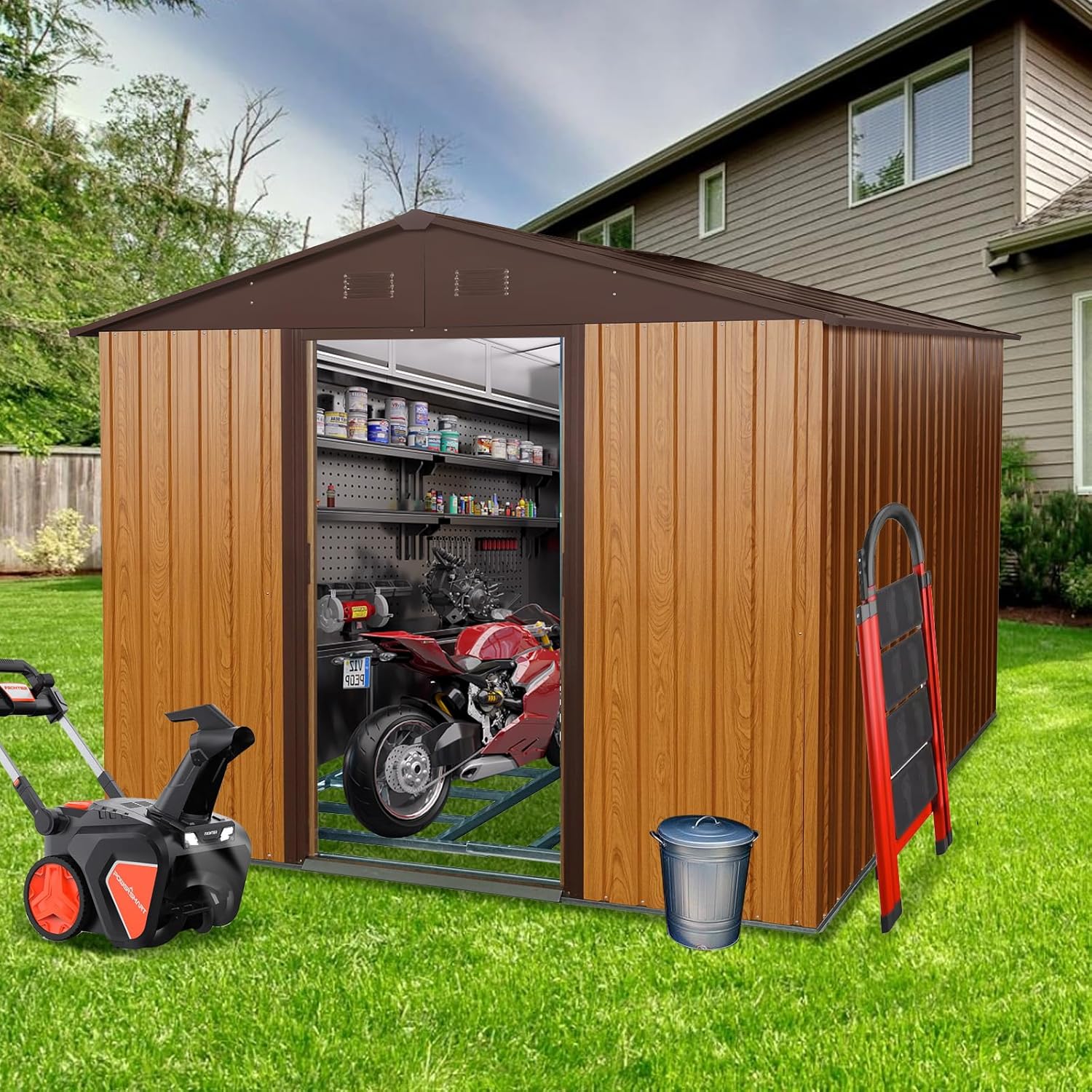 Outdoor Furniture Modern - 8x10 FT Outdoor Storage Shed, Metal