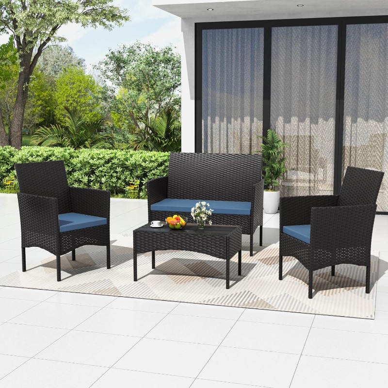Outdoor Furniture Deals - 4 Piece Patio Rattan Conversation Set,