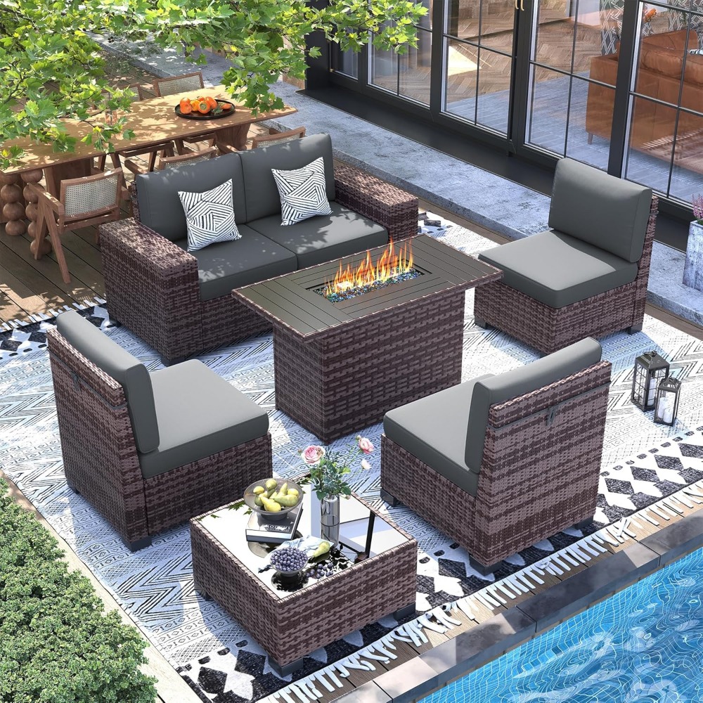 Outdoor Furniture Europe - Sectional Sofa Set with Fire Pit