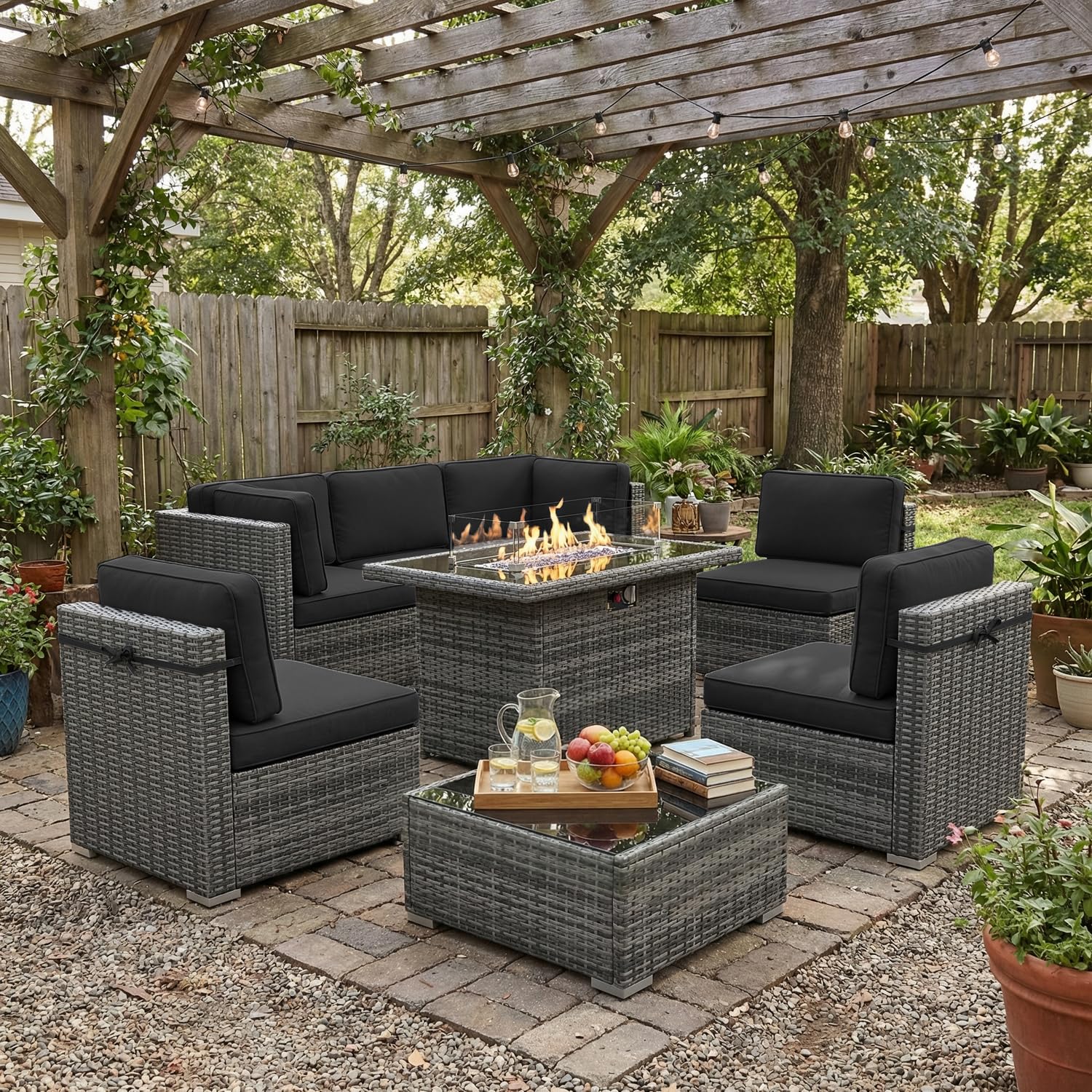 8 Piece Patio Furniture Set wi - Outdoor Furniture With Fire Pit Table recension och pris
