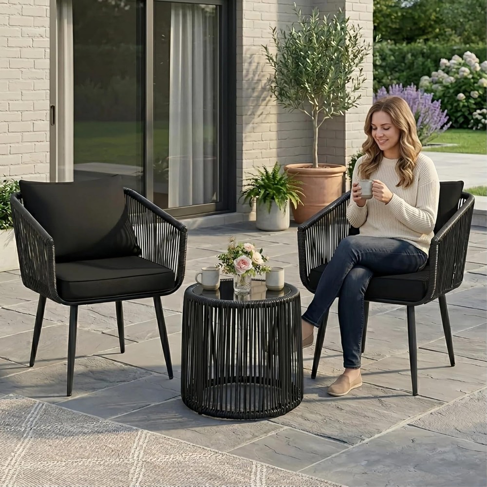 3 Pieces Patio Rattan Bistro C - Outdoor Furniture Deals recension och pris
