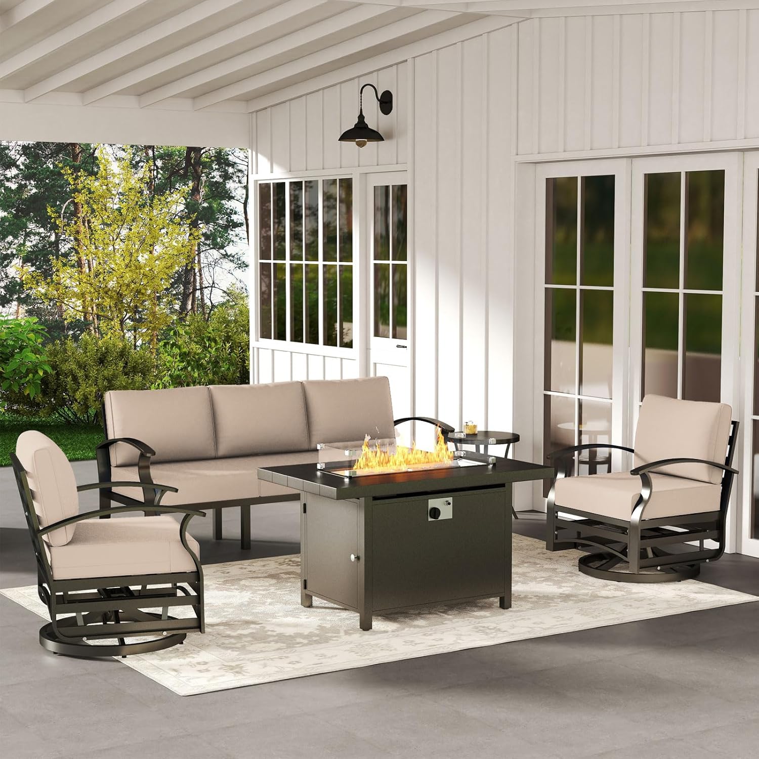 5-seat Aluminum Patio Sectiona - Outdoor Furniture With Fire Pit Table recension och pris