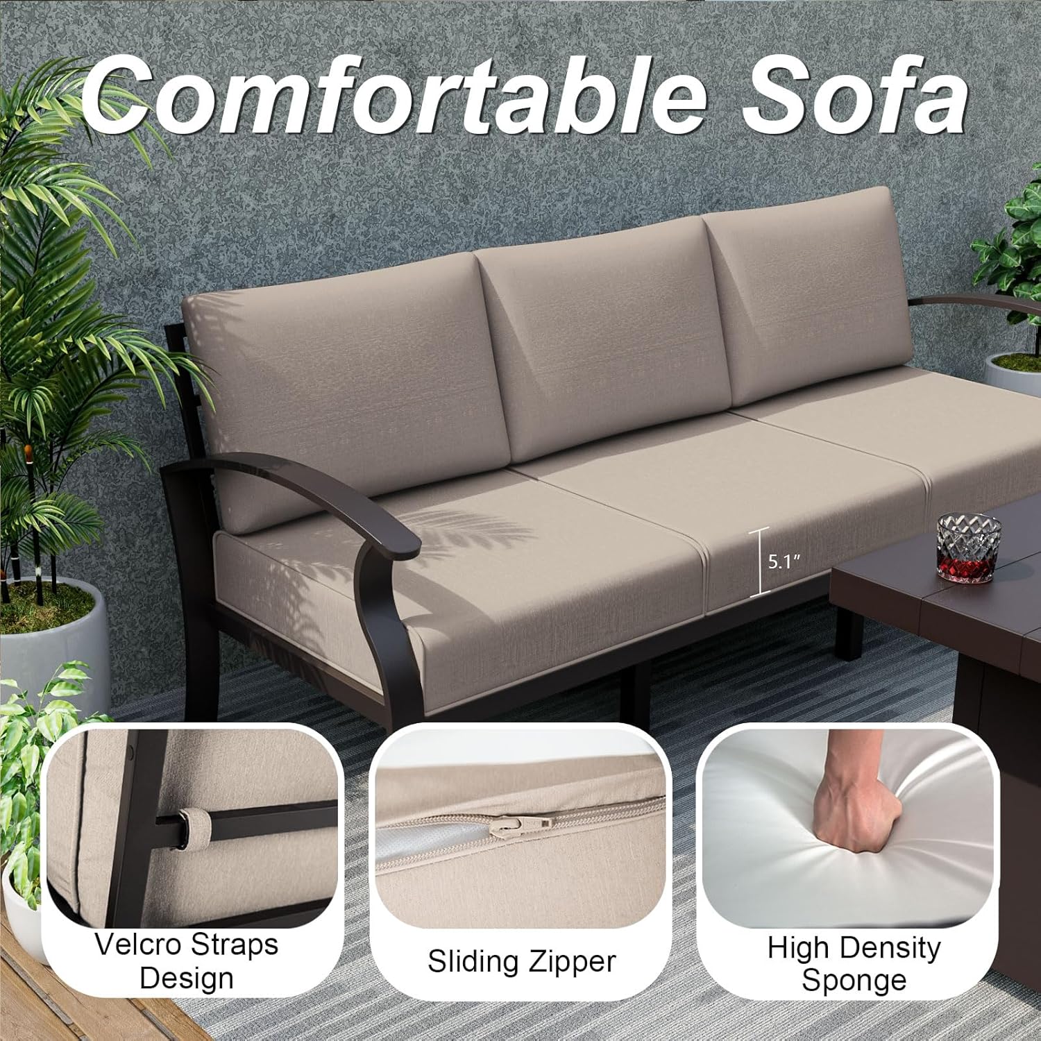 5-seat Aluminum Patio Sectiona - Outdoor Furniture With Fire Pit Table recension och pris