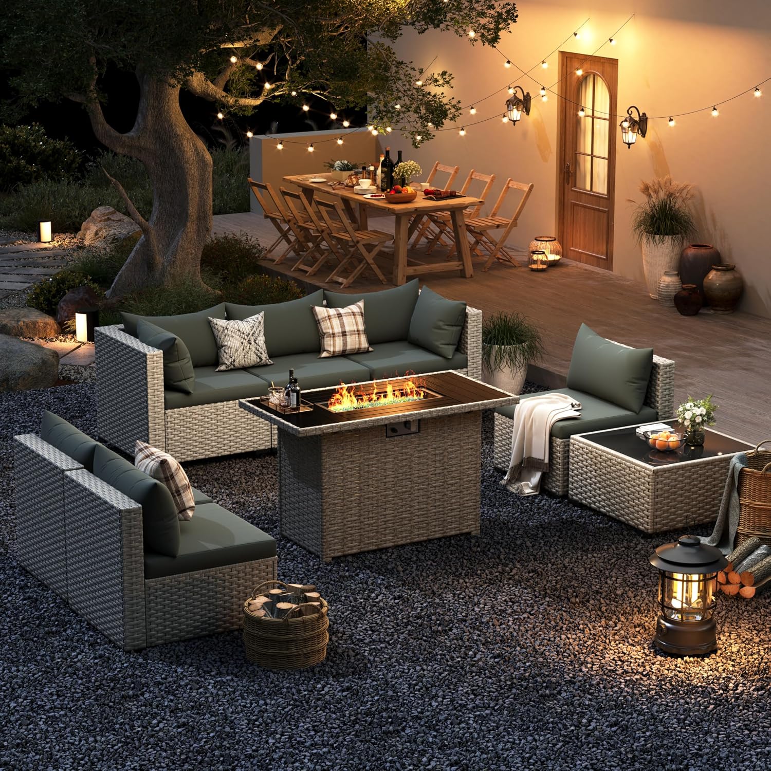 8-Seat Outdoor Sectional Sofa  - Outdoor Furniture With Fire Pit Table recension och pris