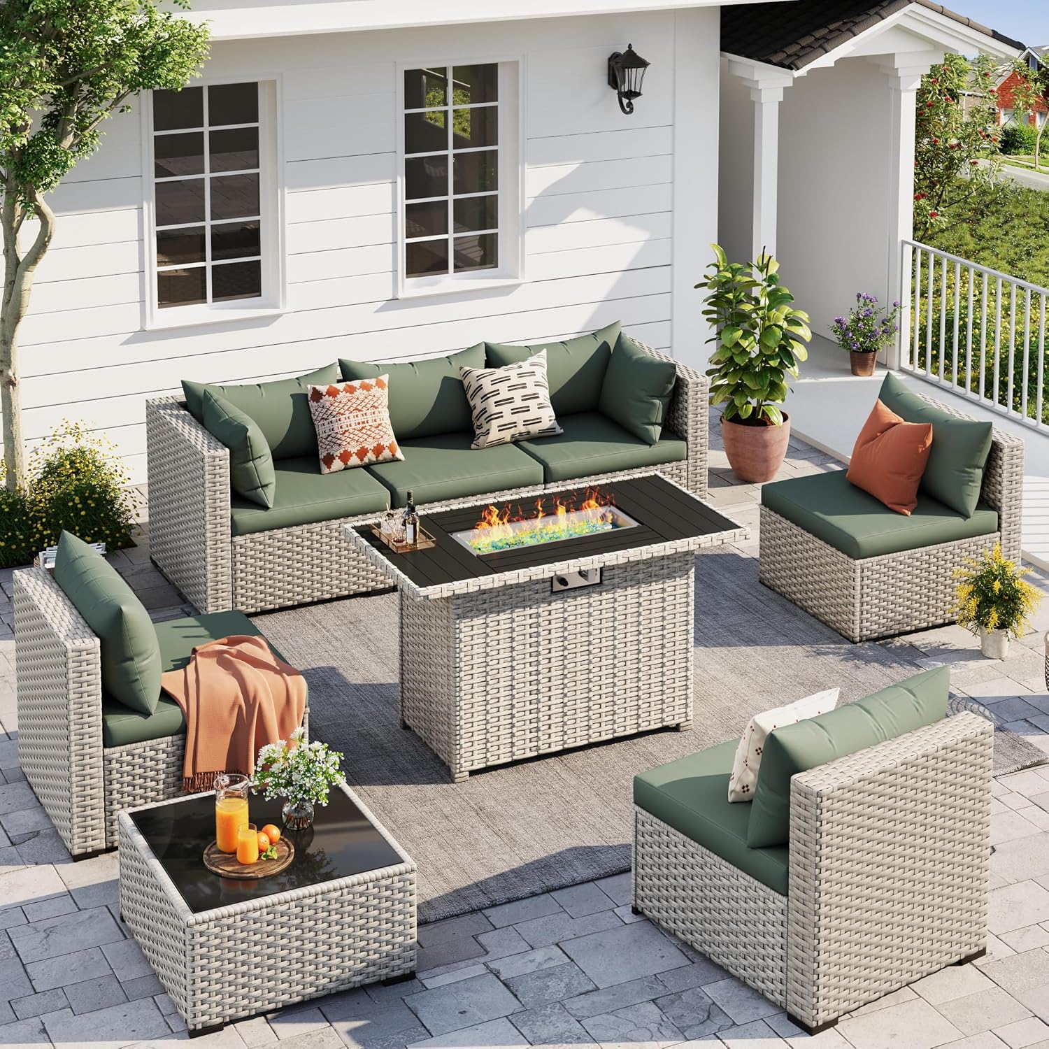 8-Seat Outdoor Sectional Sofa  - Outdoor Furniture With Fire Pit Table recension och pris