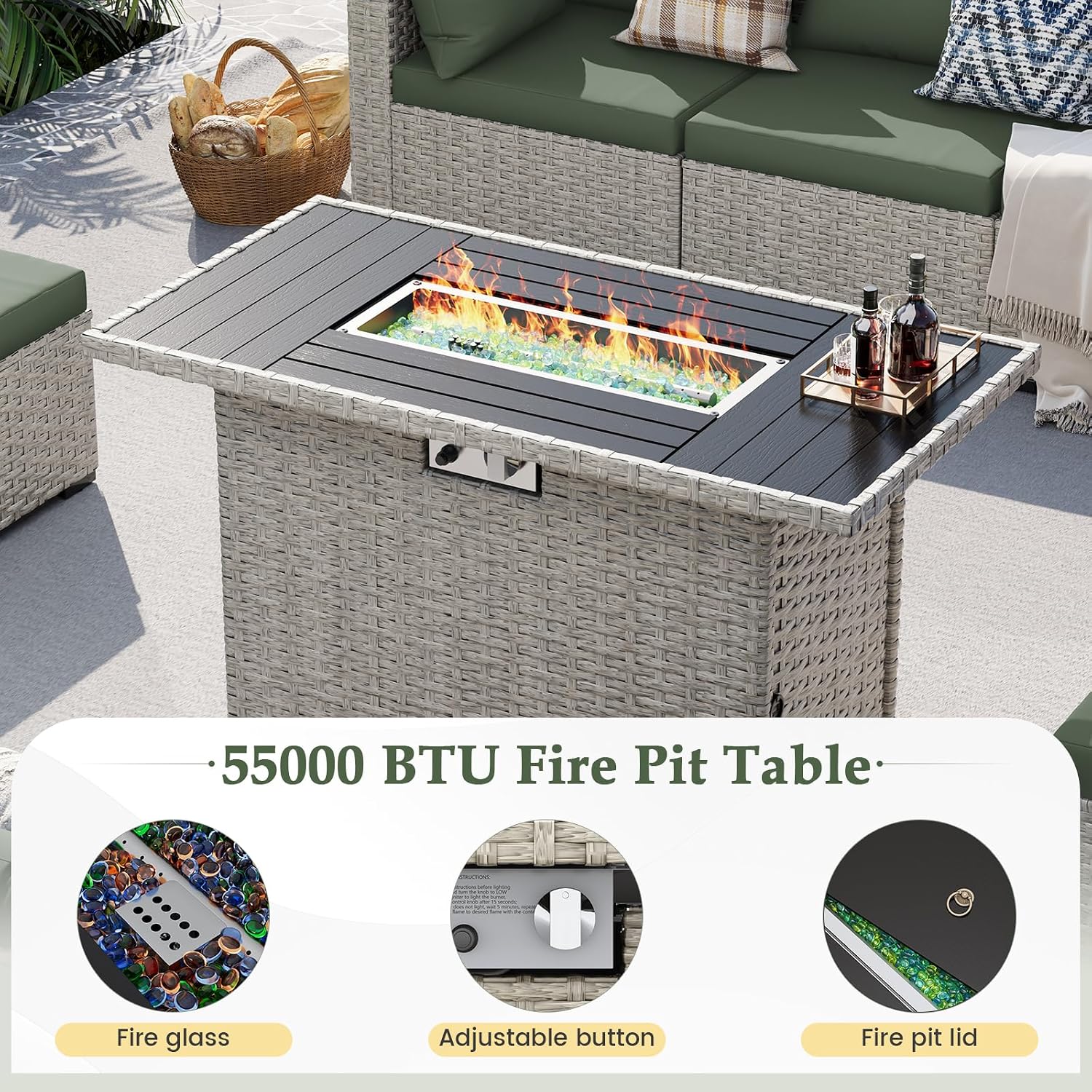 8-Seat Outdoor Sectional Sofa  - Outdoor Furniture With Fire Pit Table recension och pris