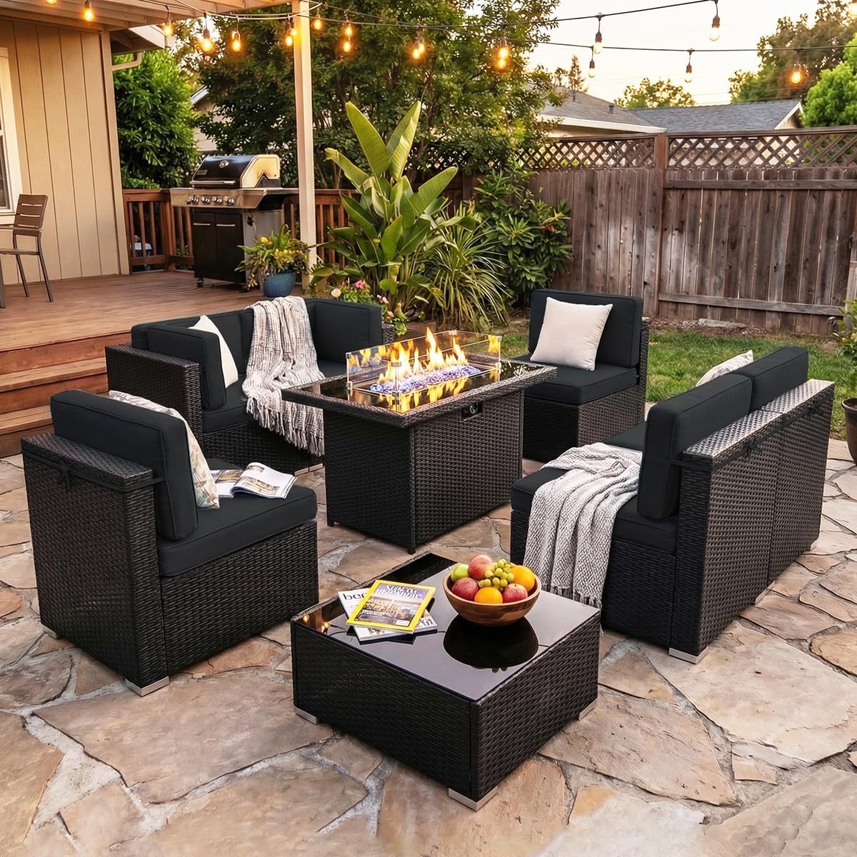8 Pieces Patio Furniture Set w - Outdoor Furniture With Fire Pit Table recension och pris
