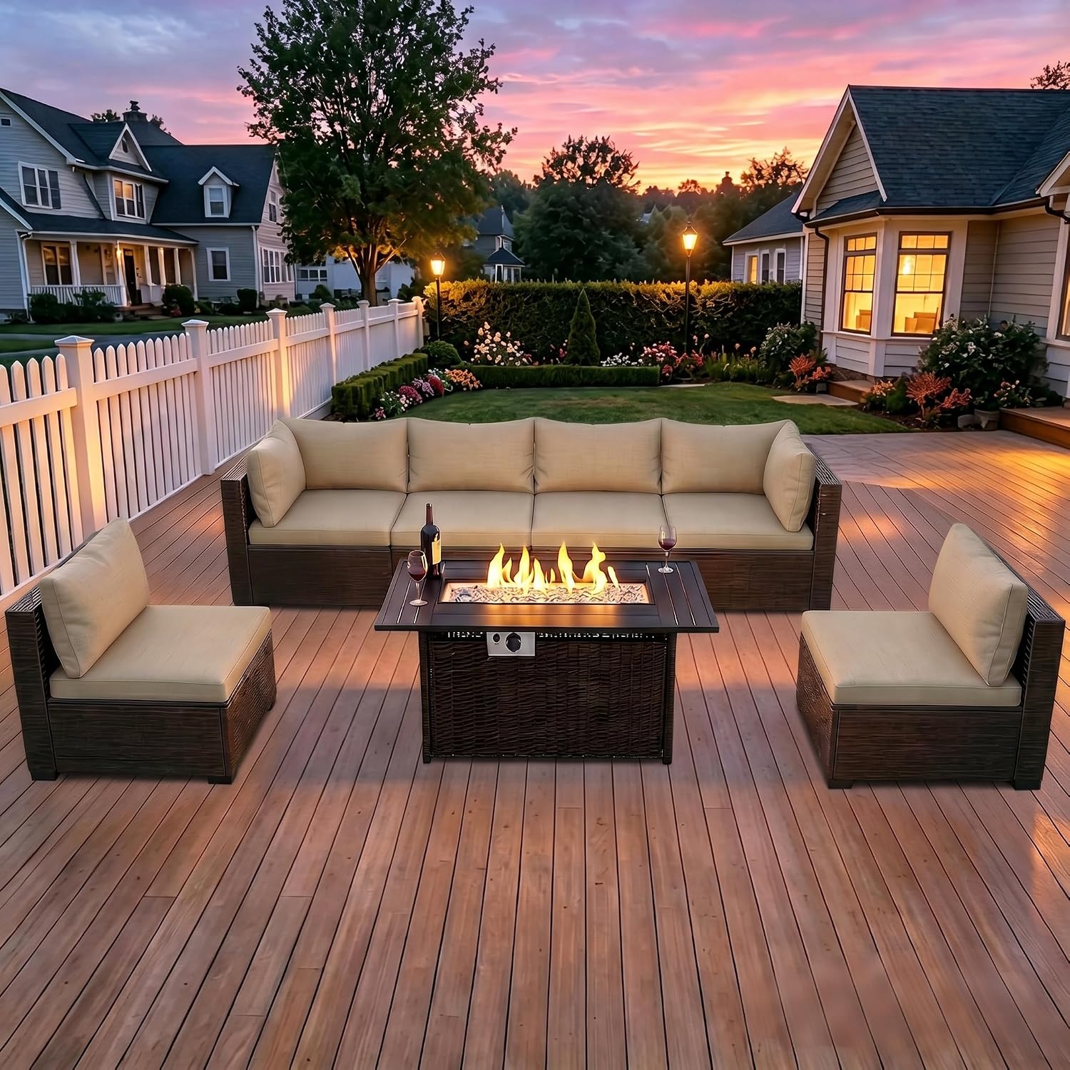 8-Piece Wicker Patio Conversat - Outdoor Furniture With Fire Pit Table recension och pris