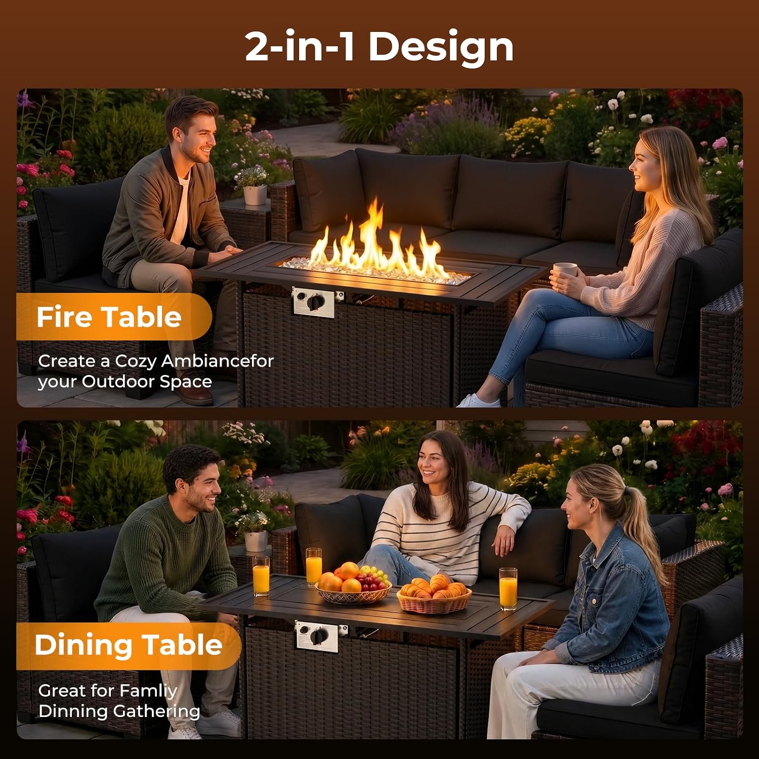 8-Piece Wicker Patio Conversat - Outdoor Furniture With Fire Pit Table recension och pris