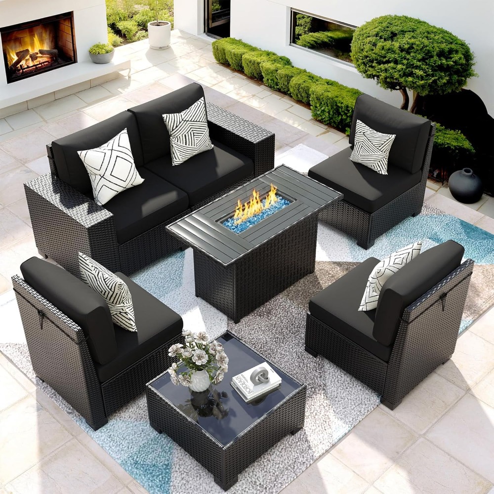 7 Piece Outdoor Sectional Sofa - Outdoor Furniture With Fire Pit Table recension och pris