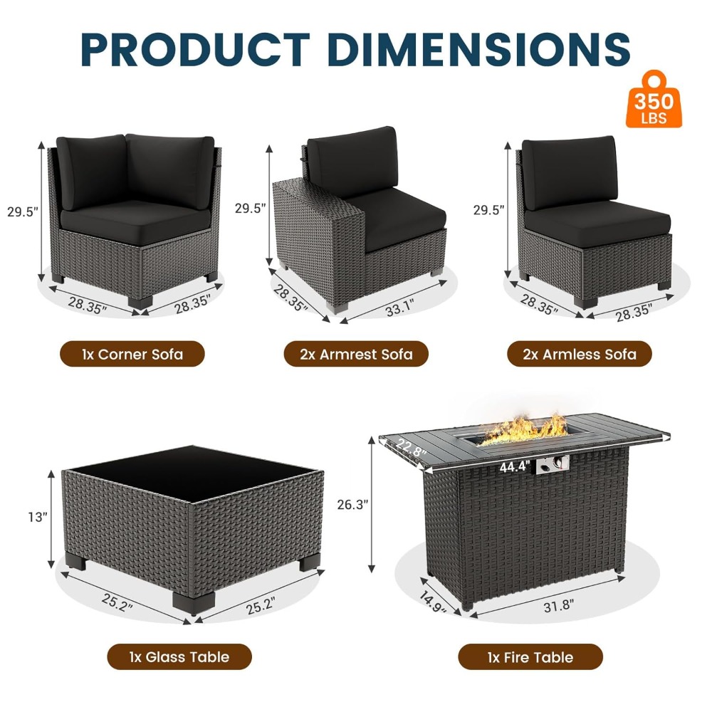 7 Piece Outdoor Sectional Sofa - Outdoor Furniture With Fire Pit Table recension och pris