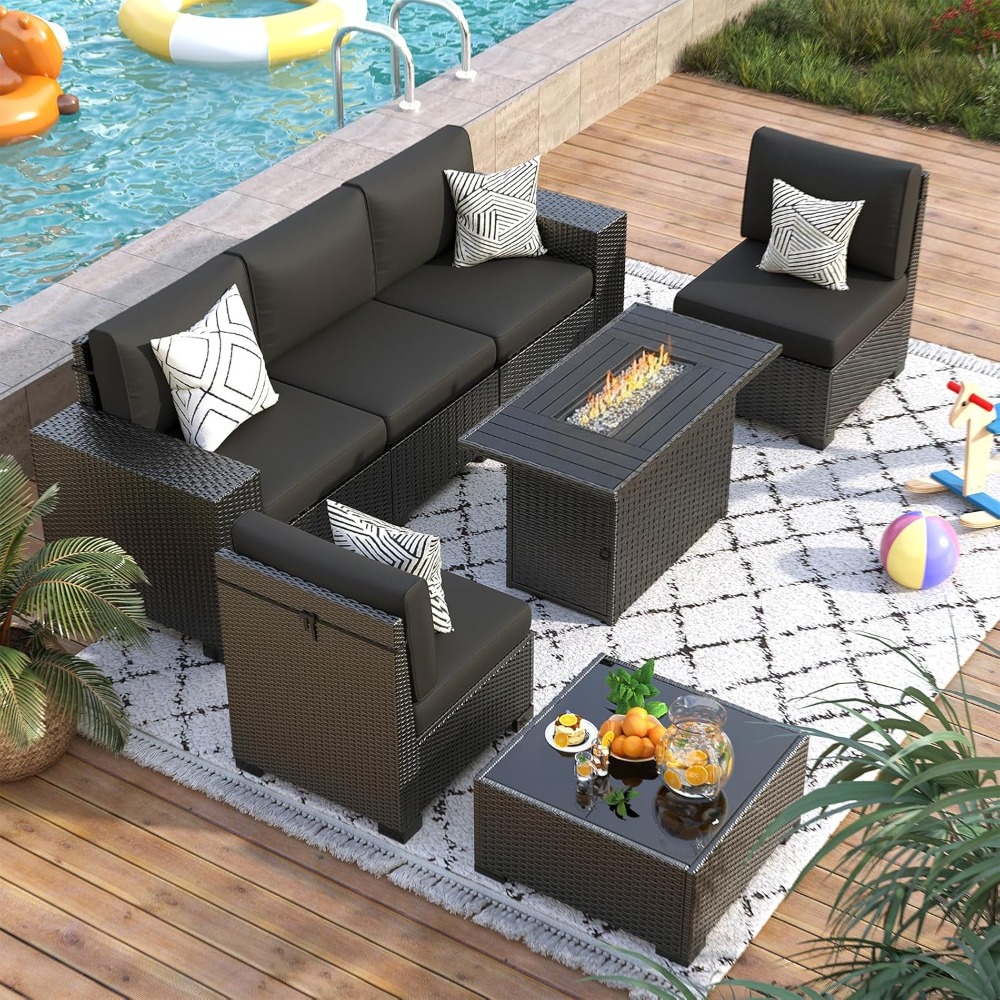 7 Piece Outdoor Sectional Sofa - Outdoor Furniture With Fire Pit Table recension och pris