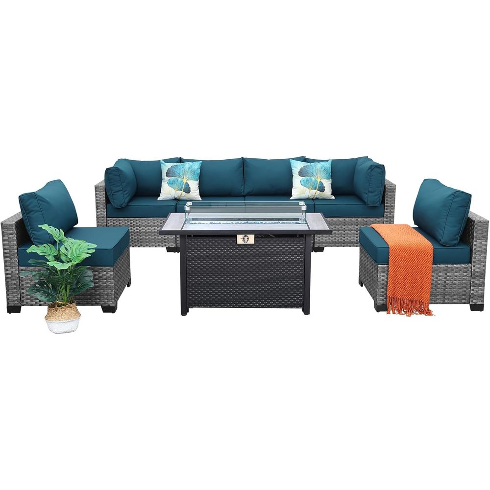 7-Piece Outdoor Wicker Patio F - Outdoor Furniture With Fire Pit Table recension och pris