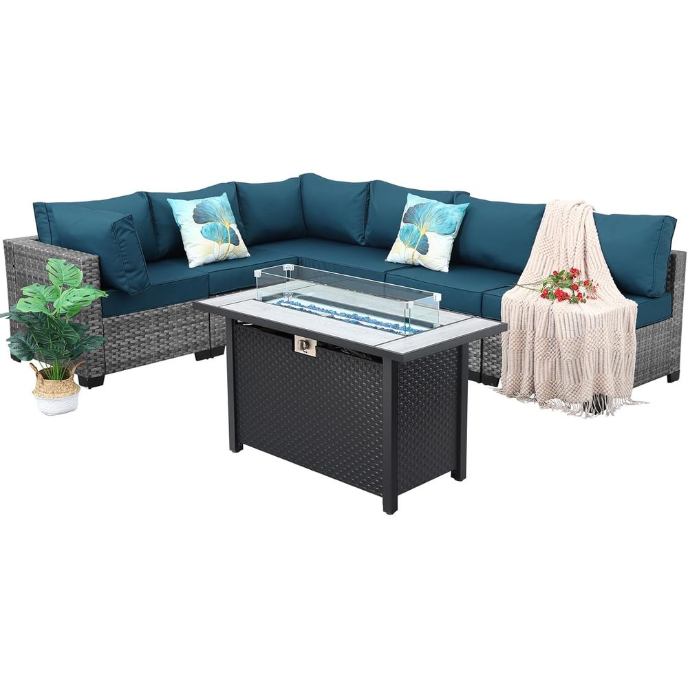 7-Piece Outdoor Wicker Patio F - Outdoor Furniture With Fire Pit Table recension och pris