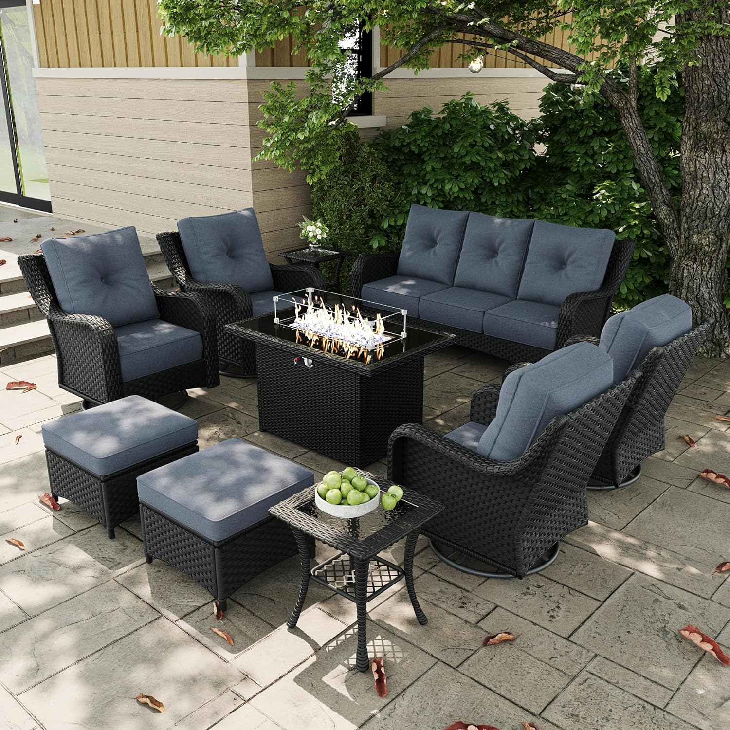 10 Pieces Outdoor Patio Furnit - Outdoor Furniture With Fire Pit Table recension och pris