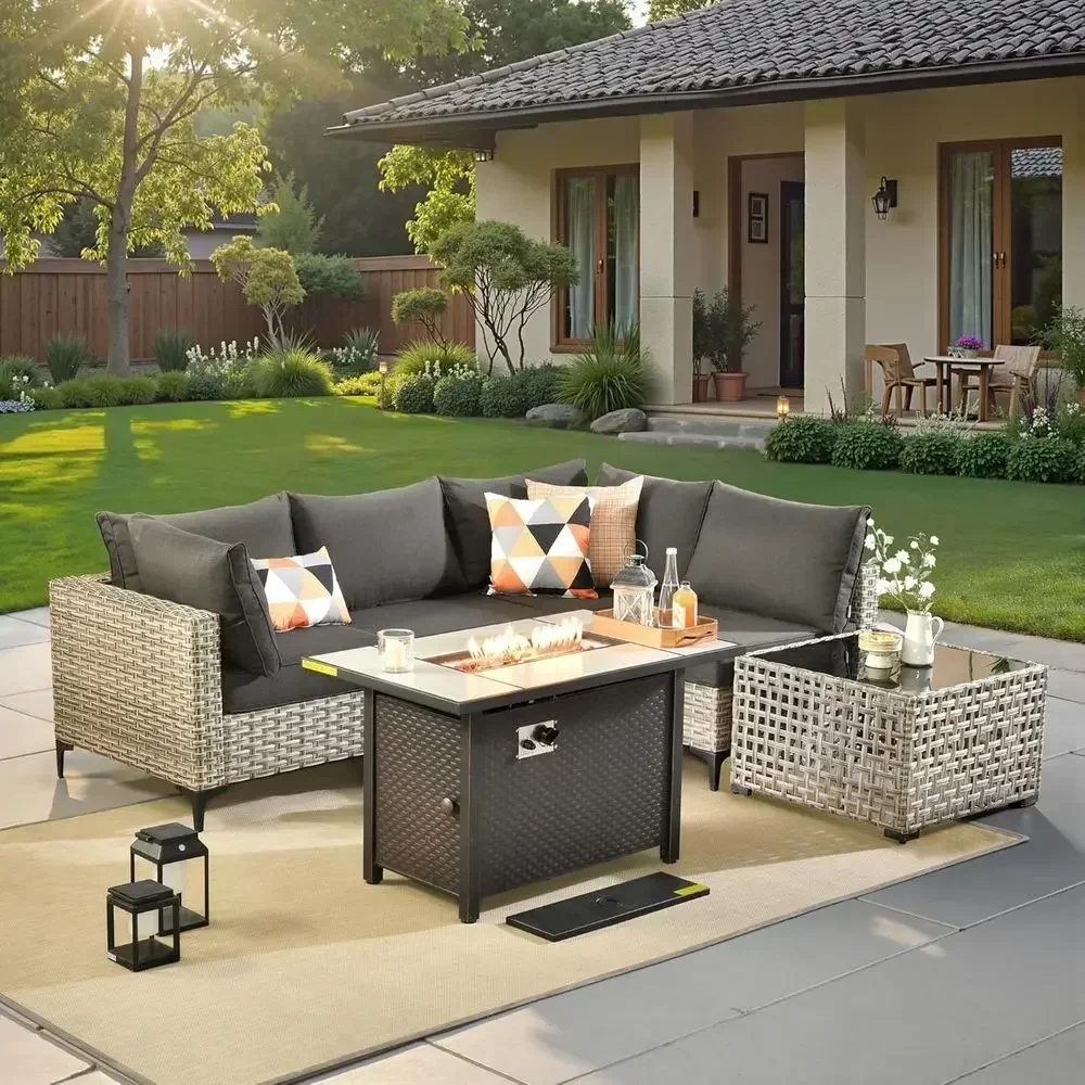 6-Piece Outdoor Wicker Patio F - Outdoor Furniture With Fire Pit Table recension och pris