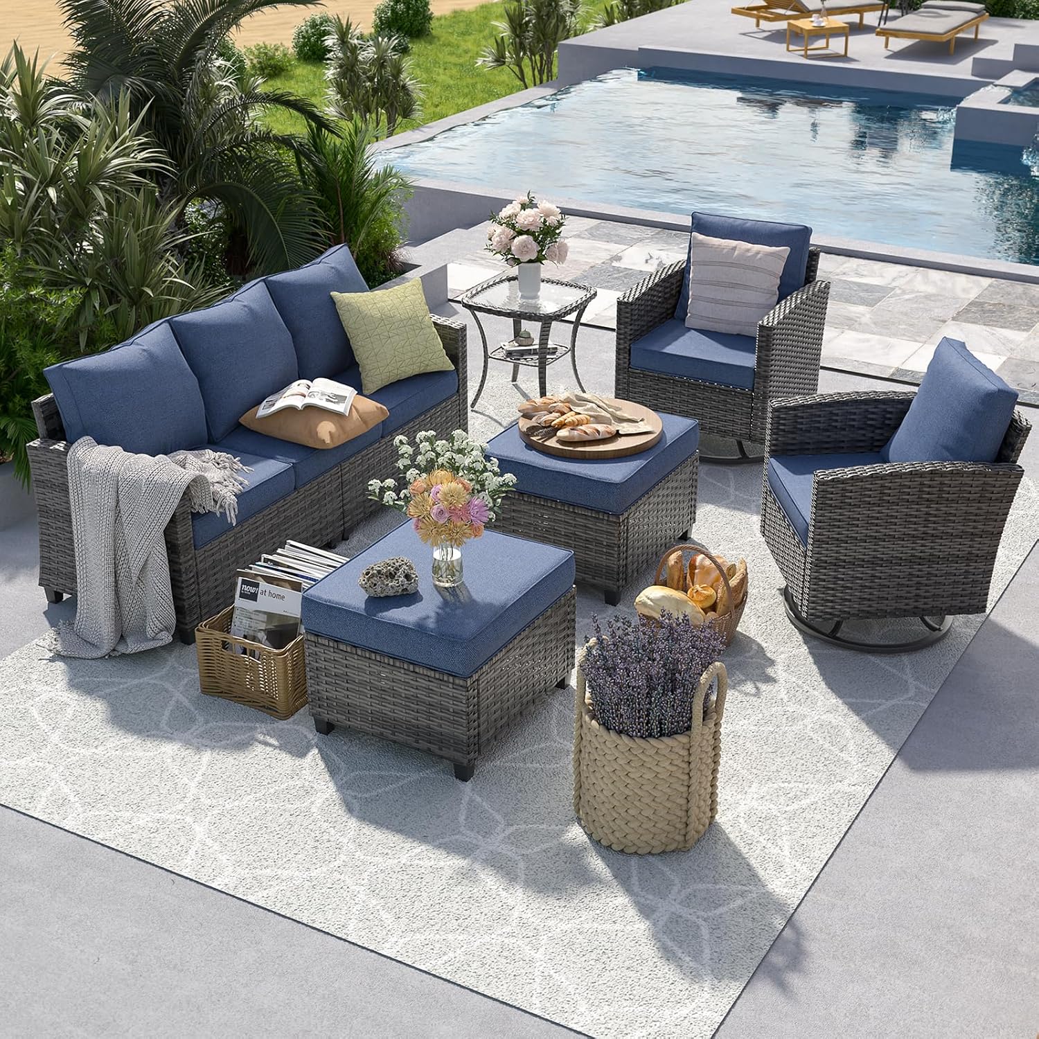 6pc Gray PE Rattan Sectional S - Outdoor Furniture With Fire Pit Table recension och pris