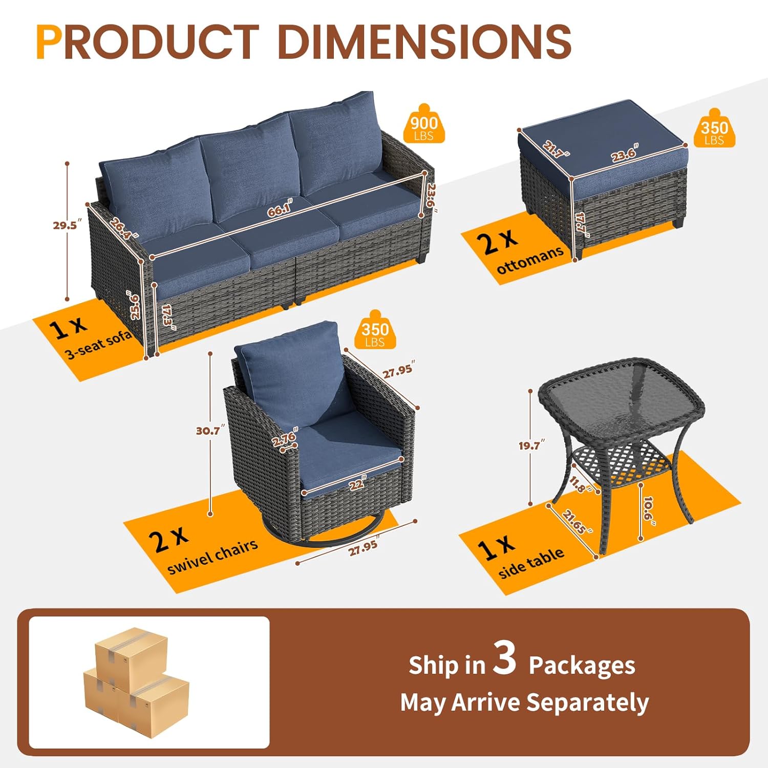 6pc Gray PE Rattan Sectional S - Outdoor Furniture With Fire Pit Table recension och pris
