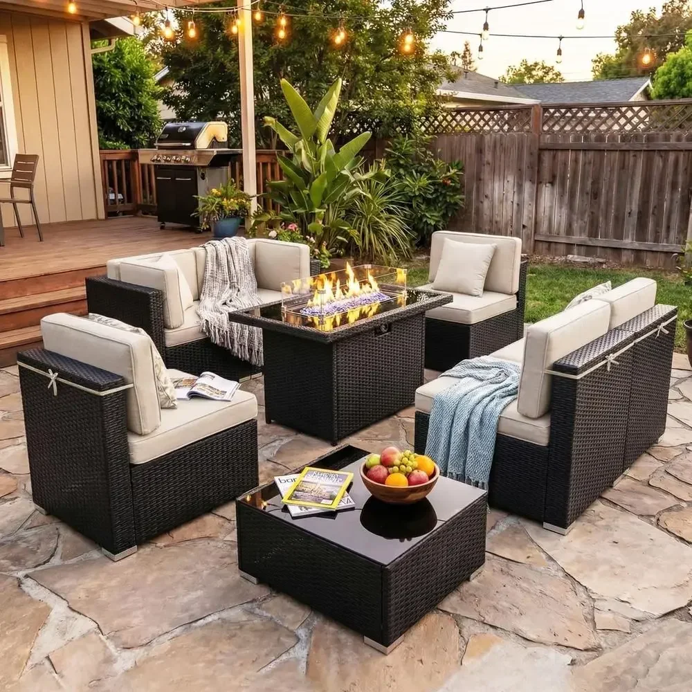 8-Piece Outdoor Patio Furnitur - Outdoor Furniture With Fire Pit Table recension och pris