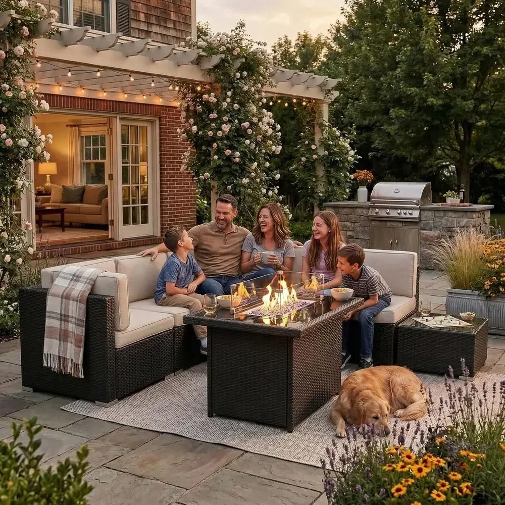8-Piece Outdoor Patio Furnitur - Outdoor Furniture With Fire Pit Table recension och pris