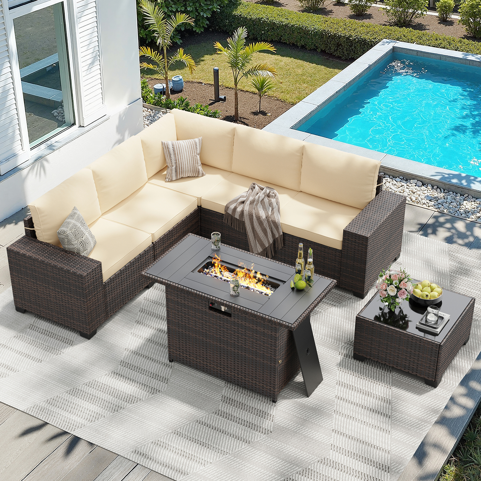 7 Piece Patio Furniture Set wi - Outdoor Furniture With Fire Pit Table recension och pris