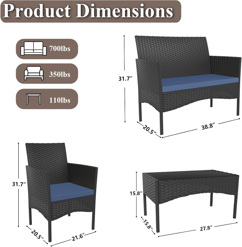 4 Piece Patio Rattan Conversat - Outdoor Furniture Deals recension och pris