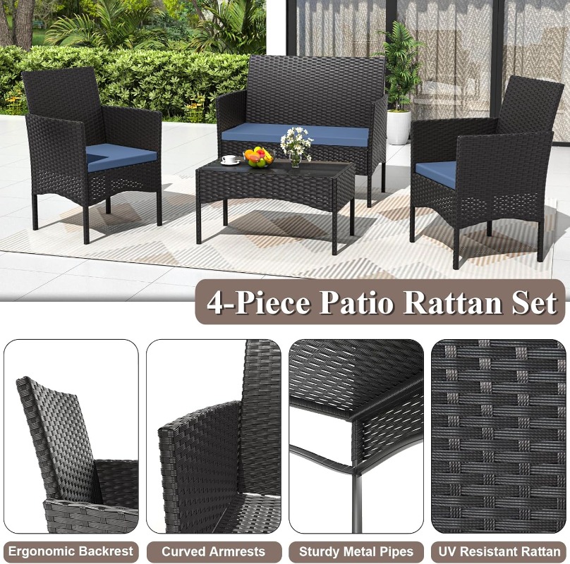 4 Piece Patio Rattan Conversat - Outdoor Furniture Deals recension och pris