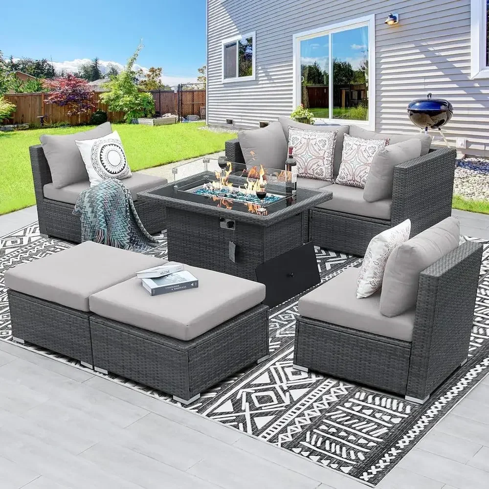 6-Person Weather-Resistant Out - Outdoor Furniture With Fire Pit Table recension och pris