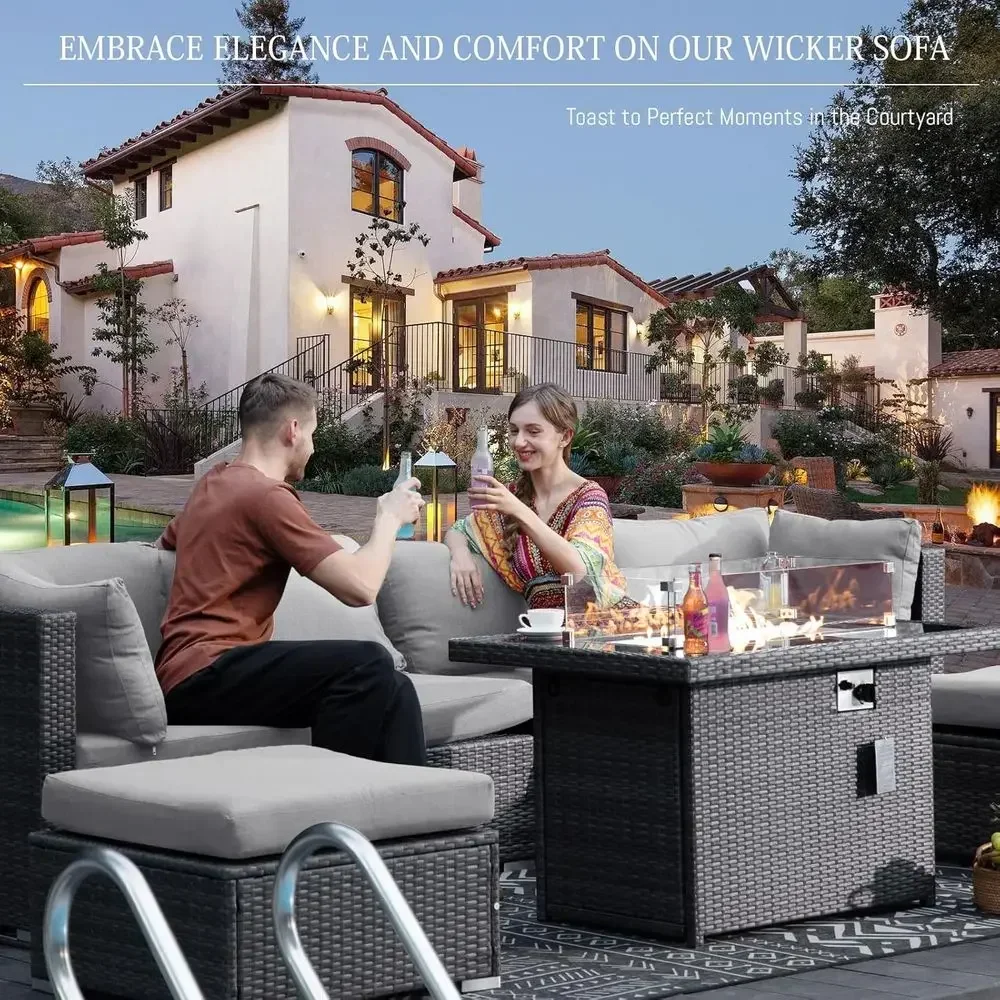 6-Person Weather-Resistant Out - Outdoor Furniture With Fire Pit Table recension och pris