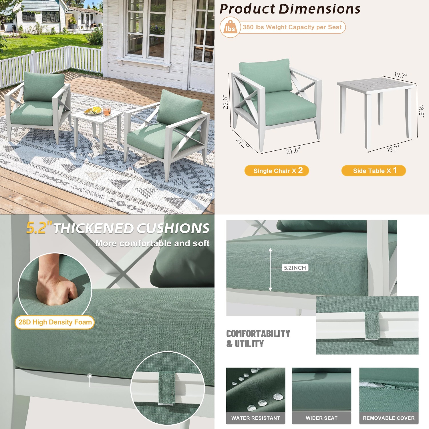 3-Piece Oversized Aluminum Pat - Outdoor Furniture Lounge Set recension och pris