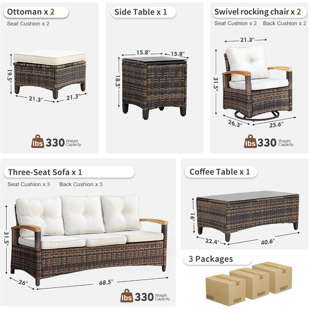 7pc PE Wicker Patio Set,Swivel - Outdoor Furniture Europe recension och pris