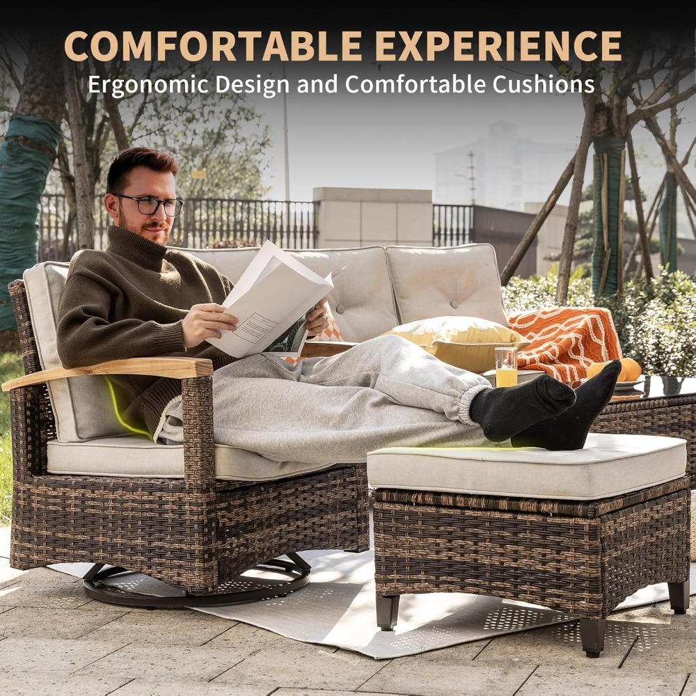 7pc PE Wicker Patio Set,Swivel - Outdoor Furniture Europe recension och pris